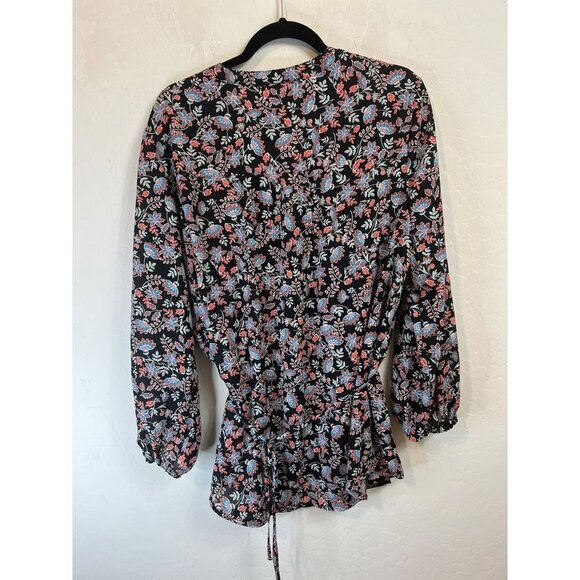 Terra Sky Belted Floral Tunic Blouse Novelty Print Sz 1X Gathered Sleeve - Picture 4 of 6